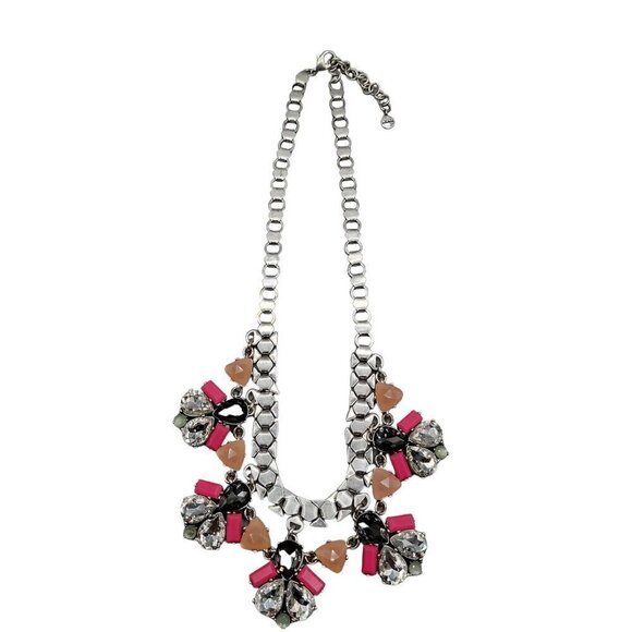 Stella & Dot Callie Statement Necklace 21" Silver Tone Bib Style Rhinestones - Picture 12 of 16